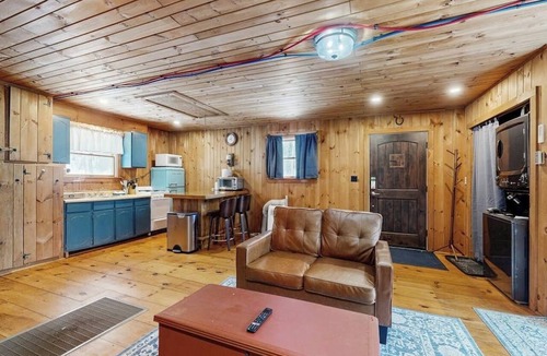 Wardsboro Cabin | Cozy studio cabin w/seasonal mountain views, wrap-around deck, window a/c, bbq