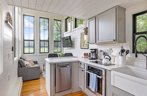 Johnson House | Haven Tiny House w/hot tub on river near Stowe