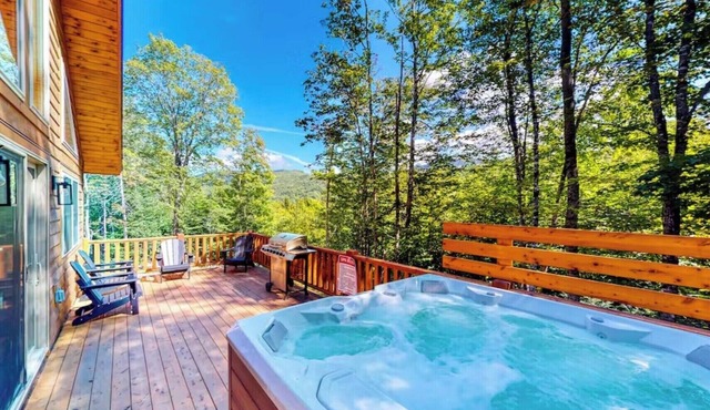Gorgeous dog-friendly cabin with great view, deck, hot tub, & gas fireplace